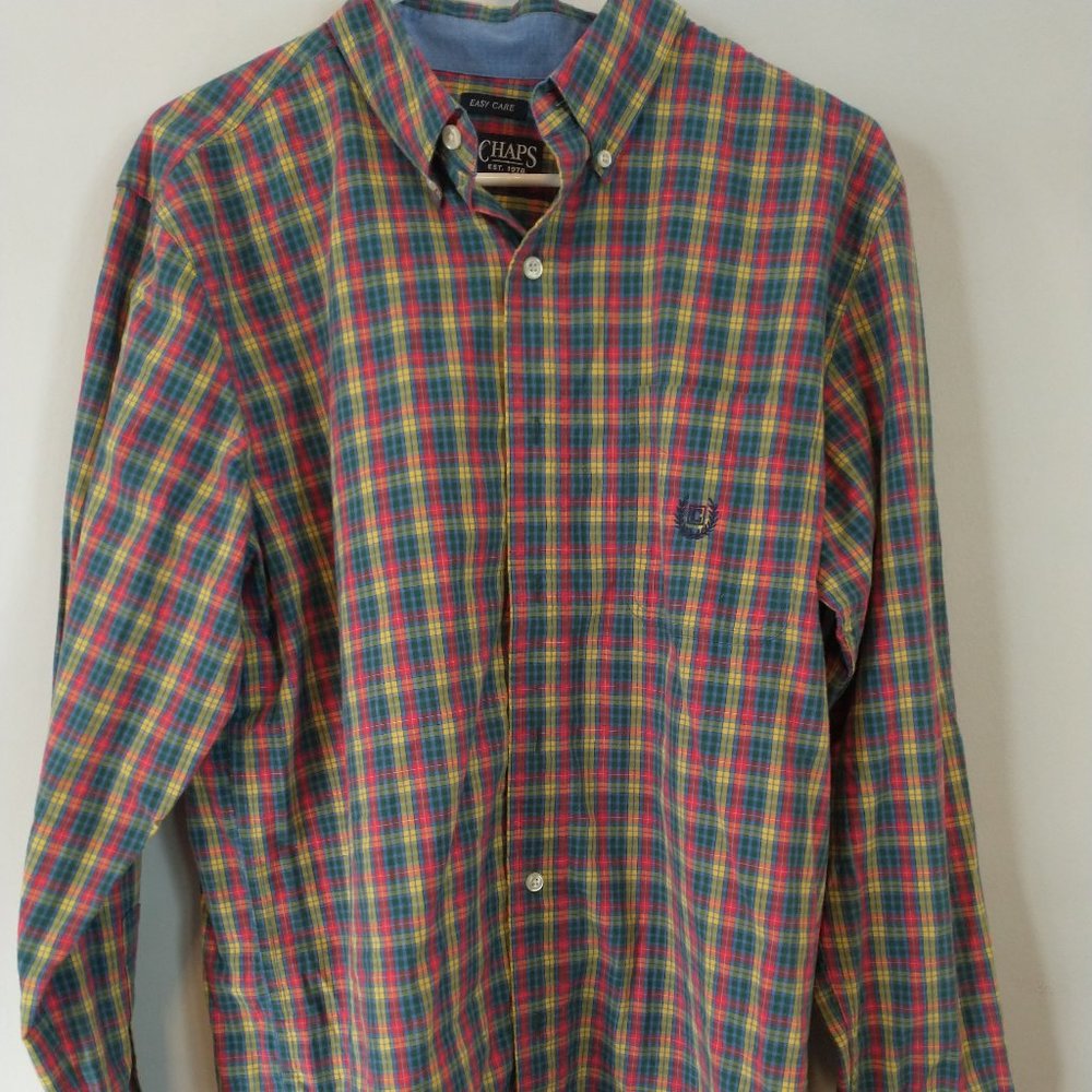 Chaps Button Down Plaid Dress Shirt Size Medium M